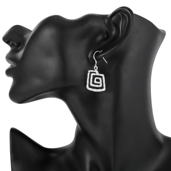 925 STERLING SILVER Stamped Modernist Rippled Textured Geometric Square EARRINGS - Picture 4 of 10